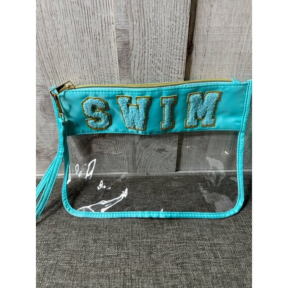Swim Themed Clear Aqua Cosmetic & Accessory Bag Set With Wristlet - Picture 2 of 10